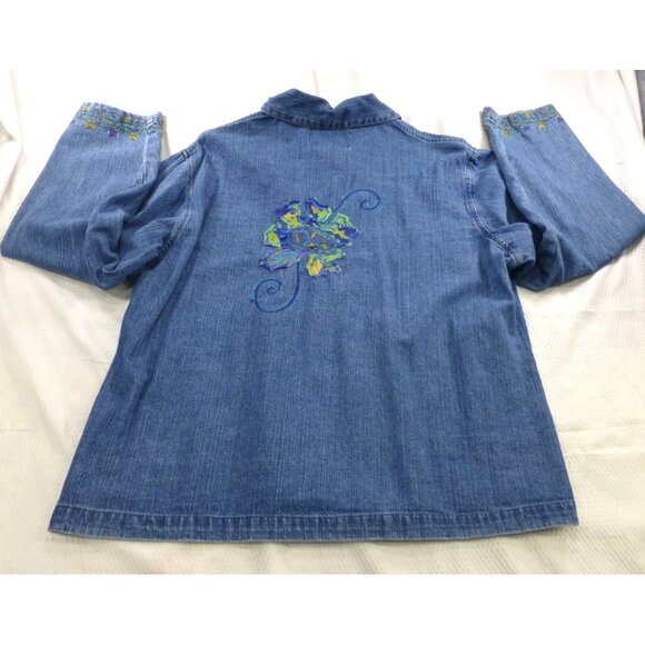 VTG Tantrums Womens Embroidered Denim Jacket XL Button-Up Floral Design - Picture 3 of 13